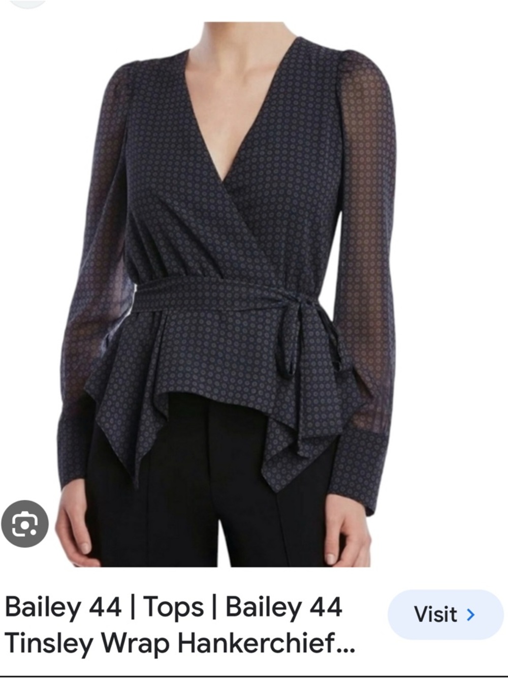 Bailey 44 Navy Geometric Wrap Peplum Blouse